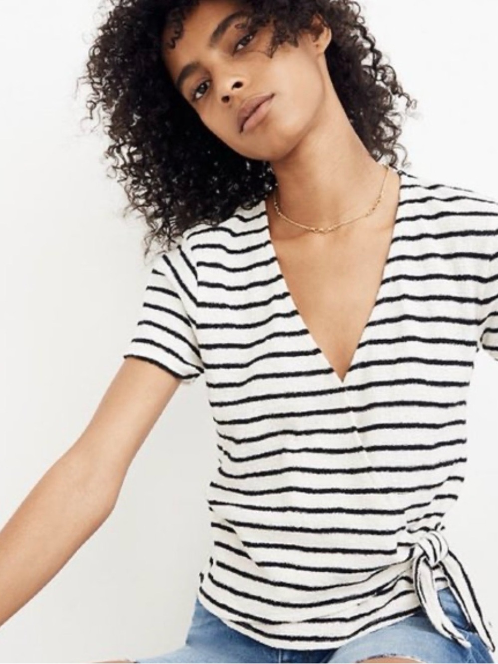 Madewell Black & White Striped Tie-Front Crop Top